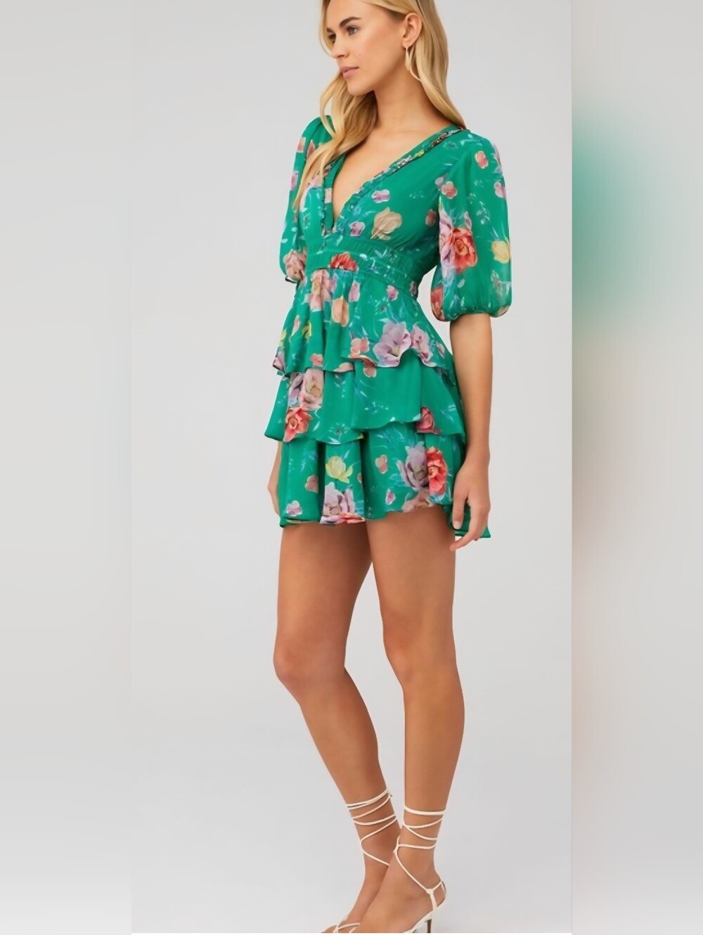 Yumi Kim Ana Floral Smocked Mini Dress Wonderful World Green
